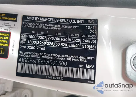 2015 Mercedes-Benz Gl 450 4Matic from USA, damaged, VIN 4JGDF6EE6FA501500
